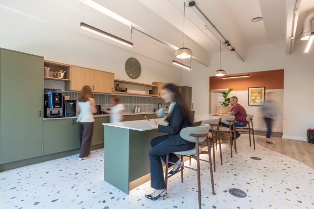 break out area including kitchen